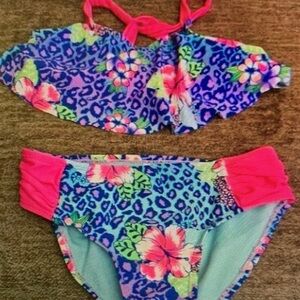 Floral Blue and Pink Kids Swim Set